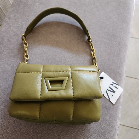ZARA Quilted Mini Shoulder Bag Khaki NWT - Picture 1 of 8